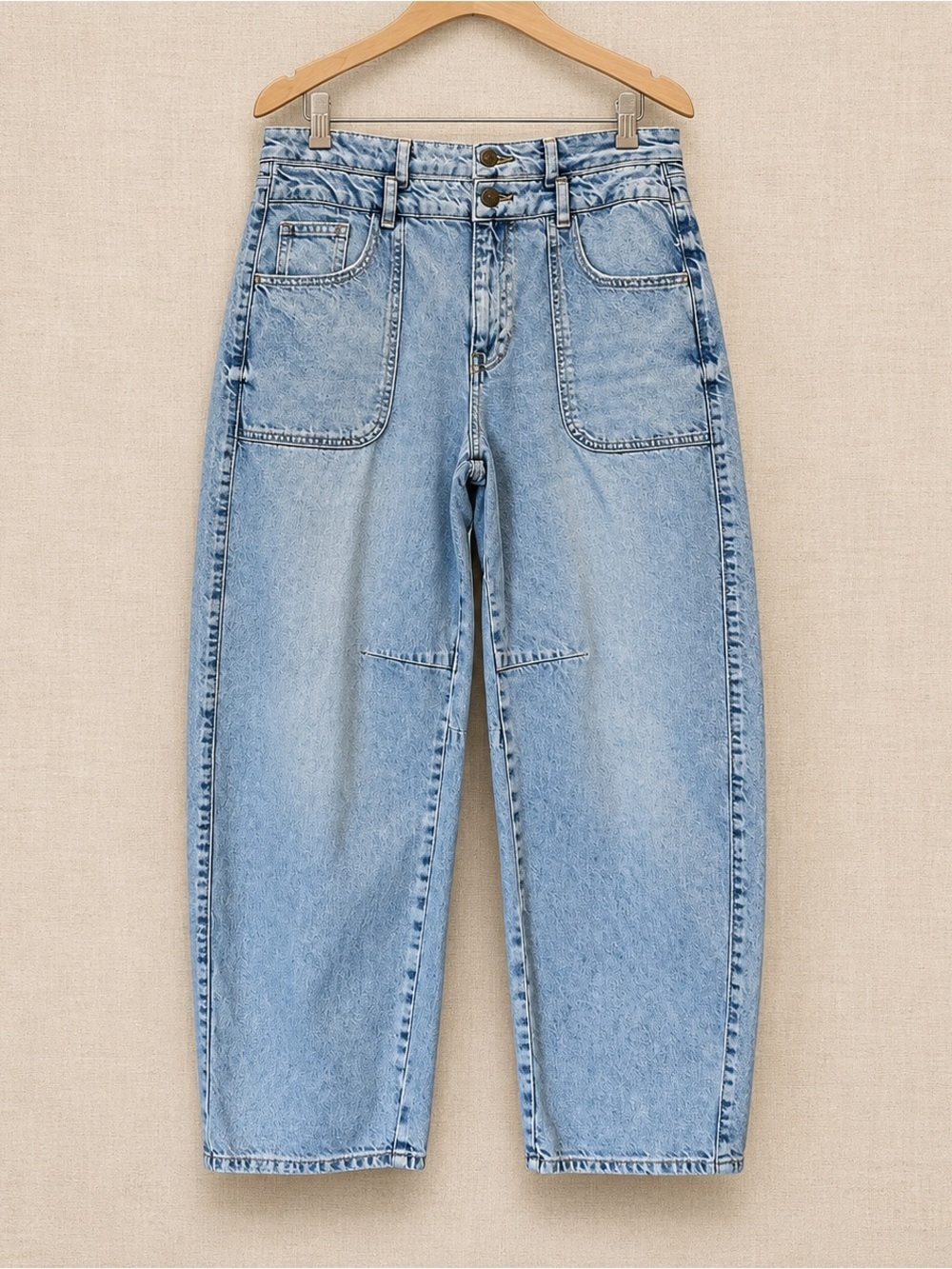 DESIGUAL High Rise Barrel Leg Curved Seam Patch Pocket Jeans
